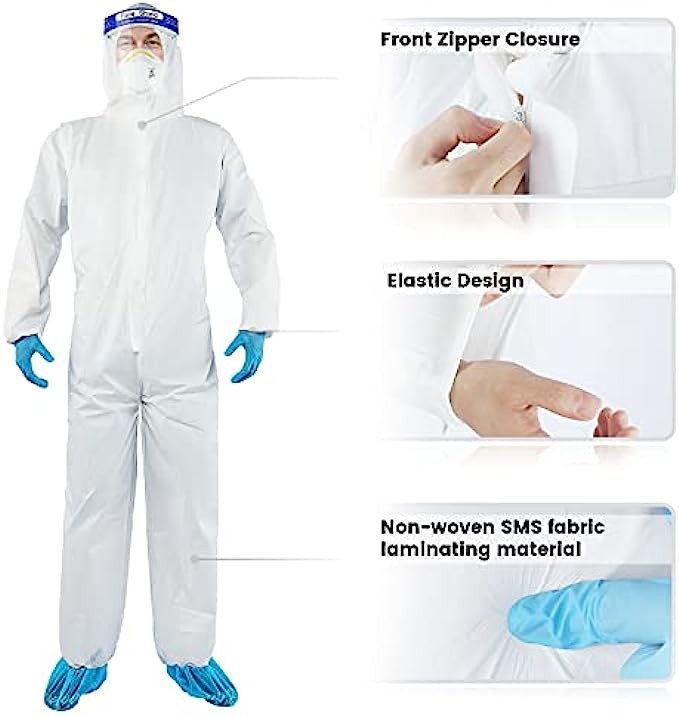 YIBER Disposable Protective Coverall Hazmat Suit, Heavy Duty Painters Coveralls, Made of SF Material, Excellent air permeability and water repellency- 1 PCS/PACK (S, White)